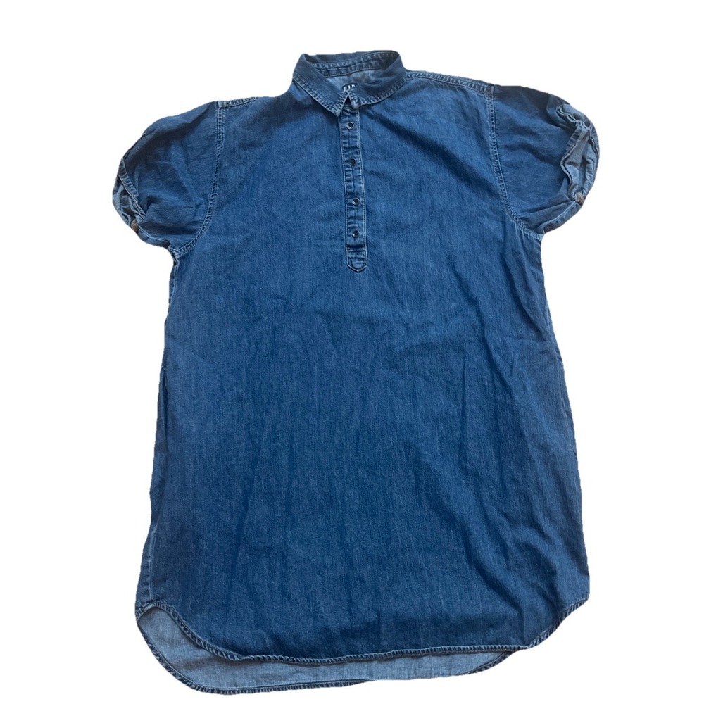 Gap Denim Jean Popover Dress Pockets Button Up Women's Size Medium Blue Med Wash